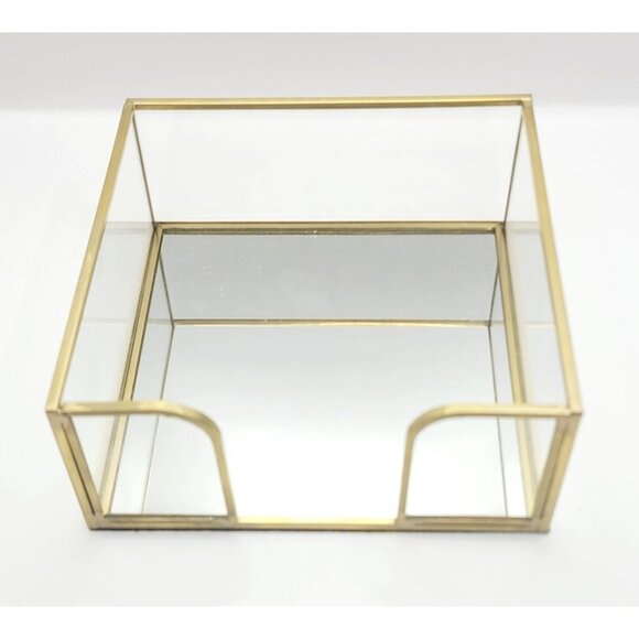 Napkin Holder Square Acetate Mirror Gold Brass Stylish Table Scape - Picture 2 of 9